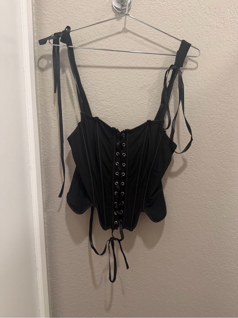 Black Lace-Up Corset Tank Top